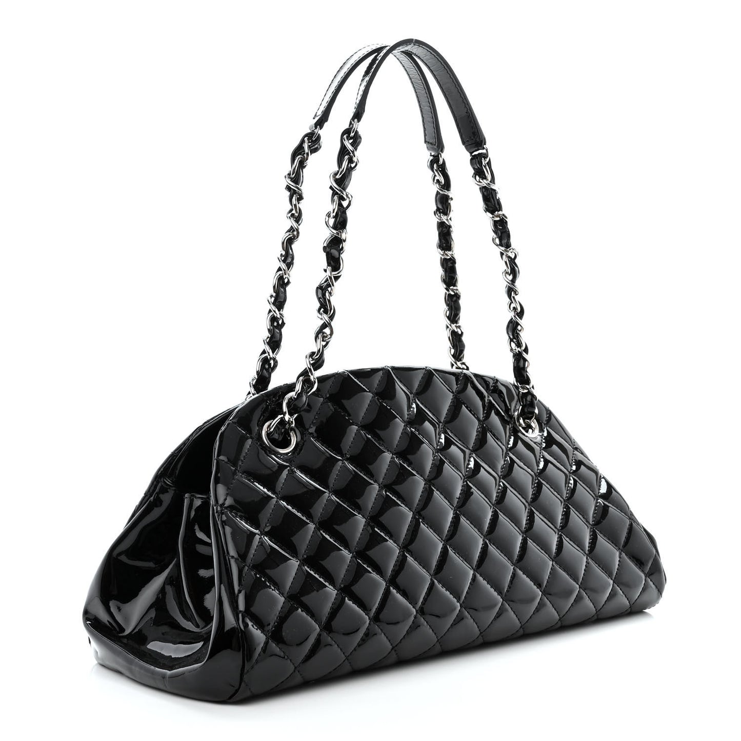 Patent Quilted Medium Just Mademoiselle Bowling Bag Black