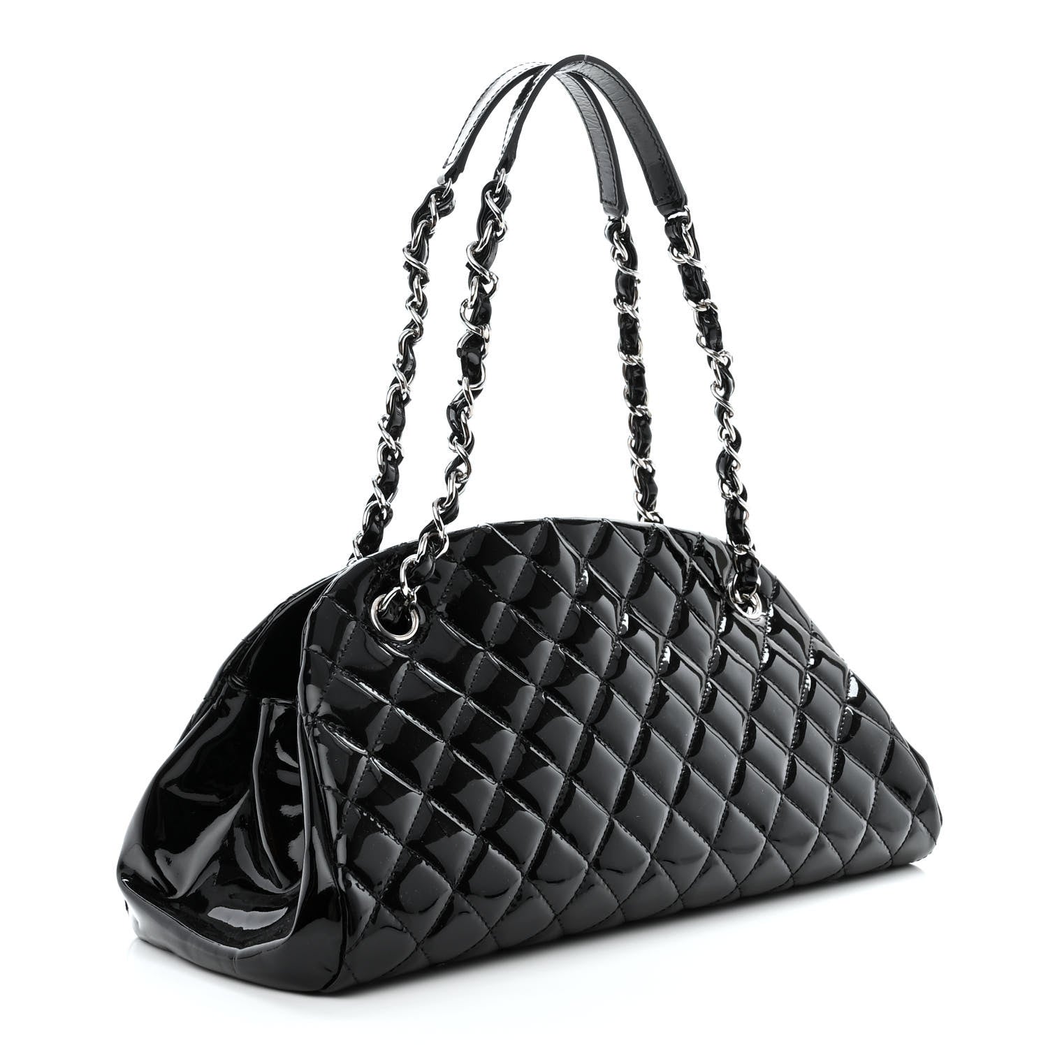 Chanel Patent Quilted Medium Just Mademoiselle Bowling Bag Black 3 of 10