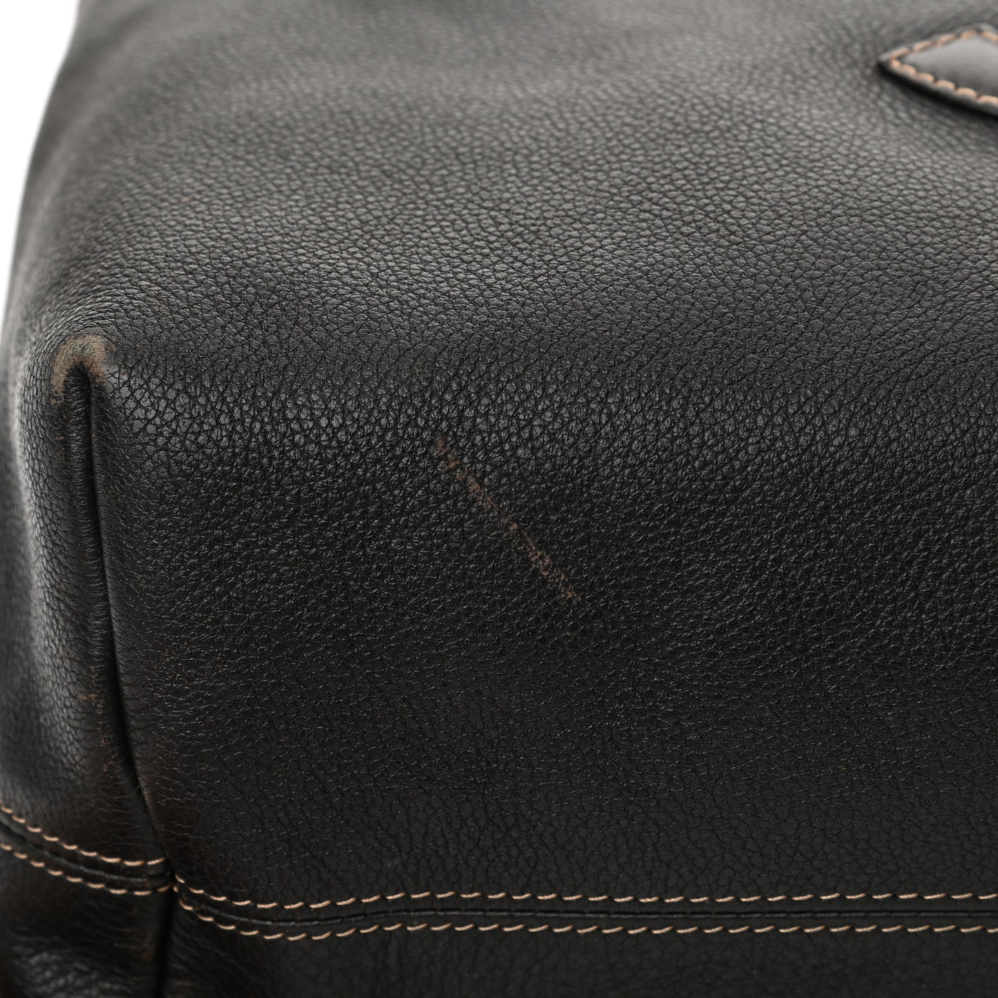 Grained Calfskin CC Drawstring Bucket Bag Black
