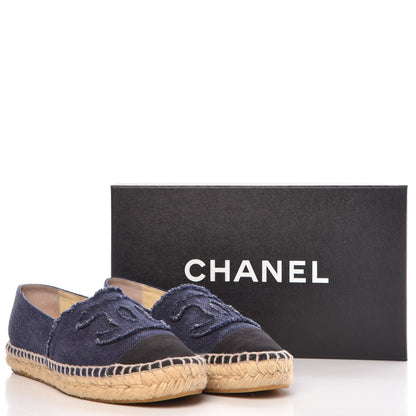 Chanel Denim Toile CC Espadrilles 38 Navy Black 9 of 9
