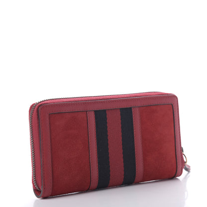 Gucci Suede Web Rania Zip Around Wallet Hibiscus Red 3 of 7