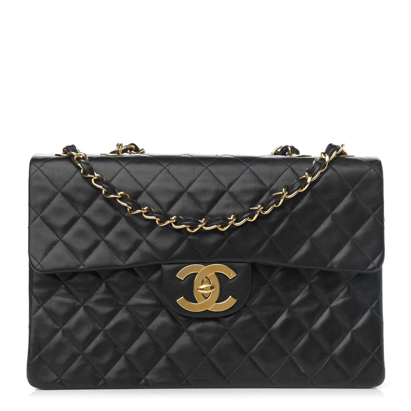 Lambskin Quilted XL Jumbo Single Flap Black
