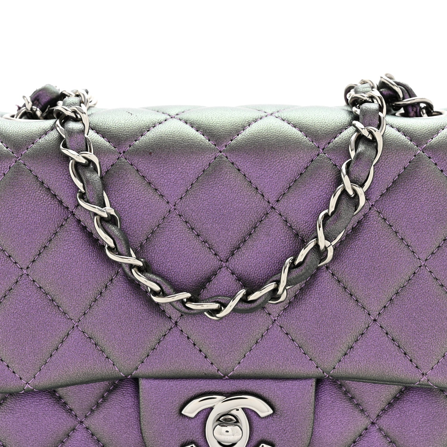 Chanel Iridescent Lambskin Quilted Mini Square Flap Dark Purple 8 of 11