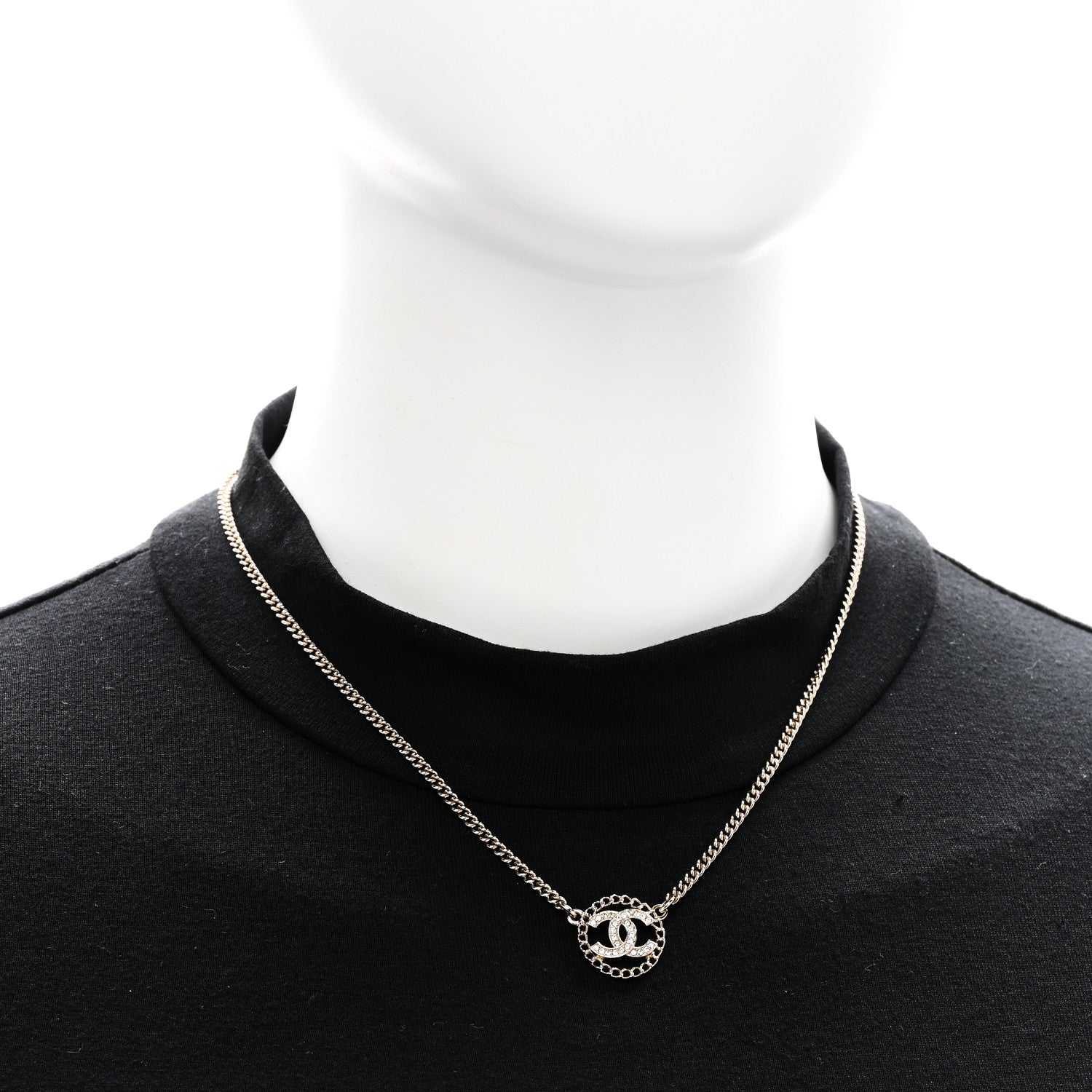 Chanel Crystal CC Round Pendant Necklace Gold 2 of 7