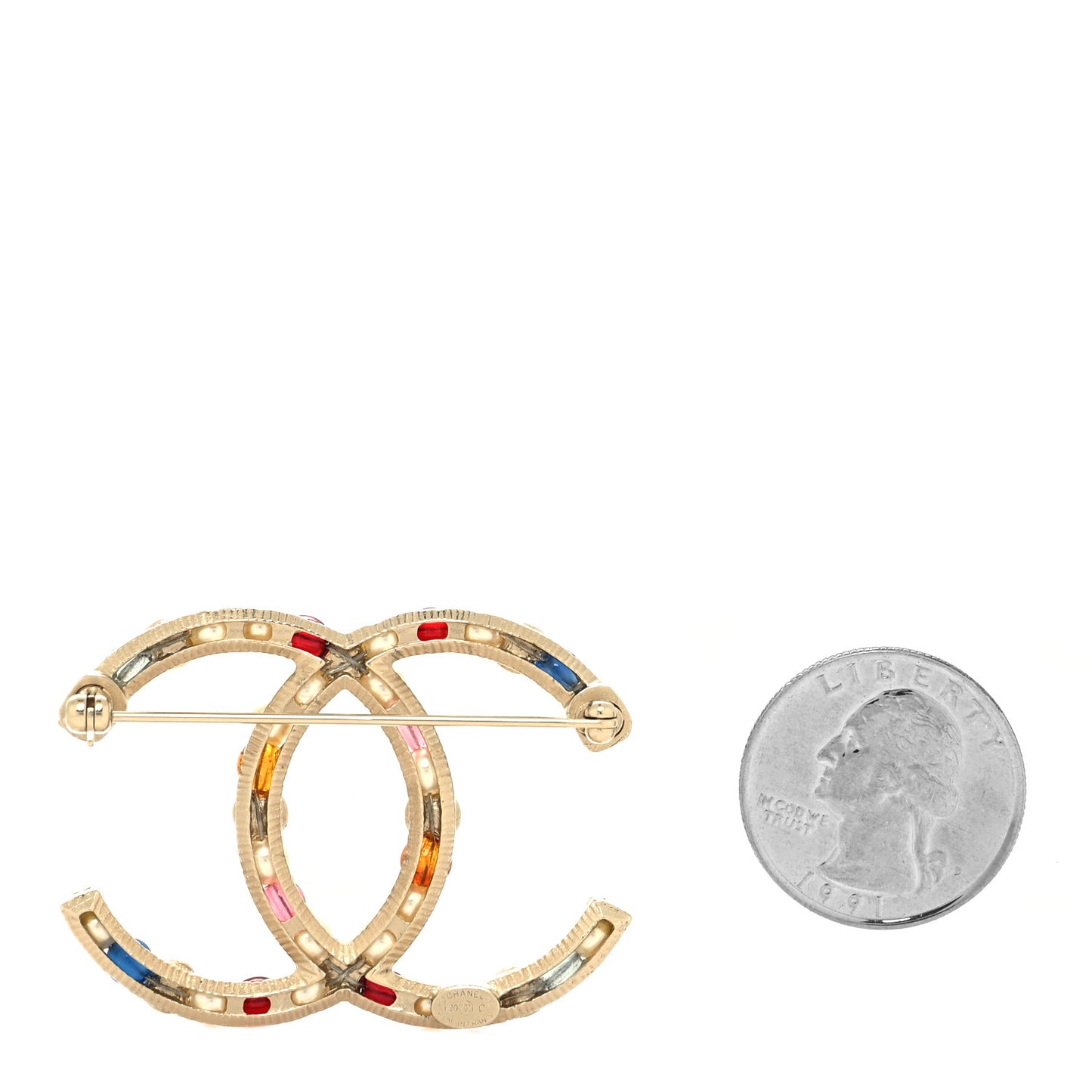 Pearl Crystal CC Brooch Gold Multicolor