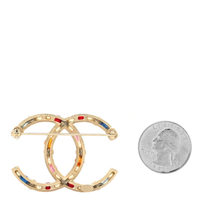 Chanel Pearl Crystal CC Brooch Gold Multicolor 2 of 3