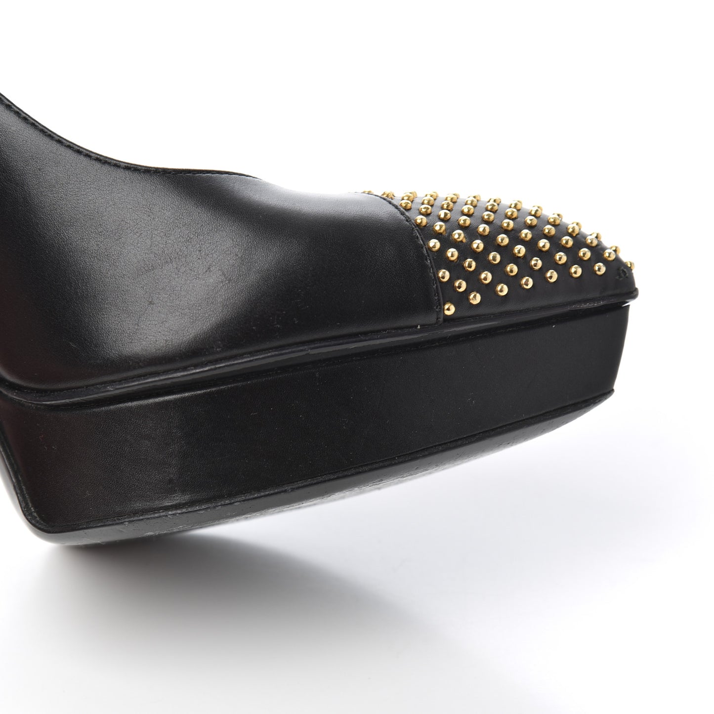 Calfskin Studded Cap Toe Janis 105 Platform Pumps 38 Black