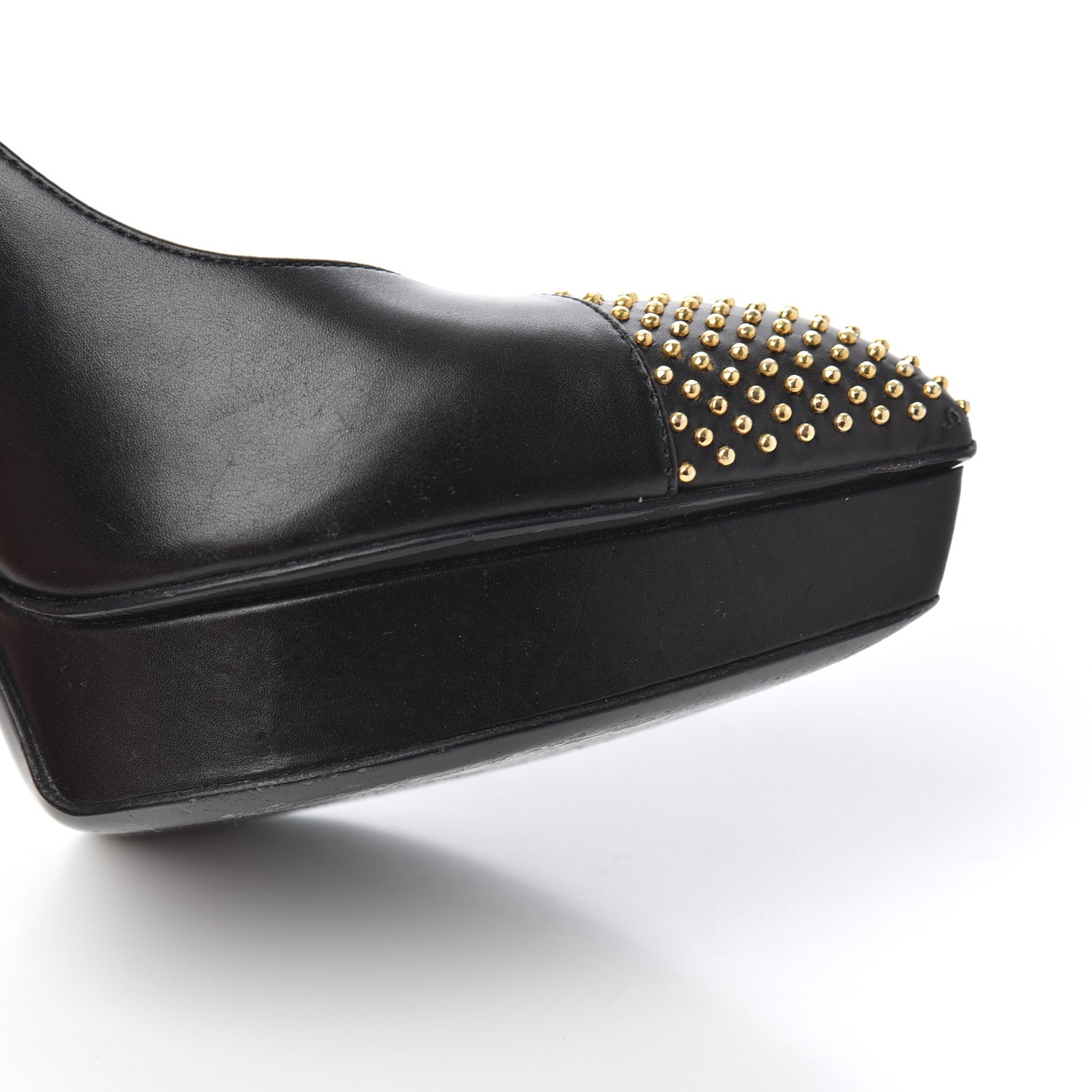 Saint Laurent Calfskin Studded Cap Toe Janis 105 Platform Pumps 38 Black 10 of 25
