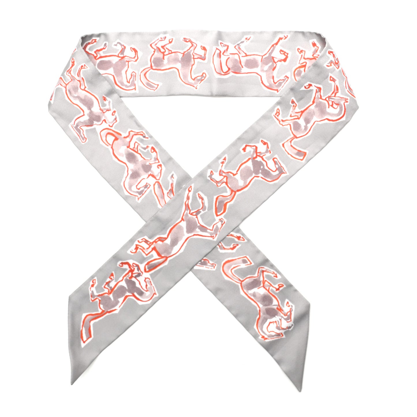 Silk Chevaux En Liberte Twilly Gris Perle Rouge White