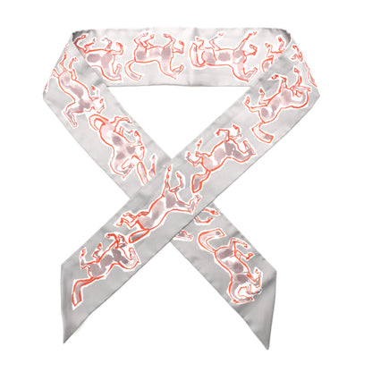 Hermes Silk Chevaux En Liberte Twilly Gris Perle Rouge White 1 of 4