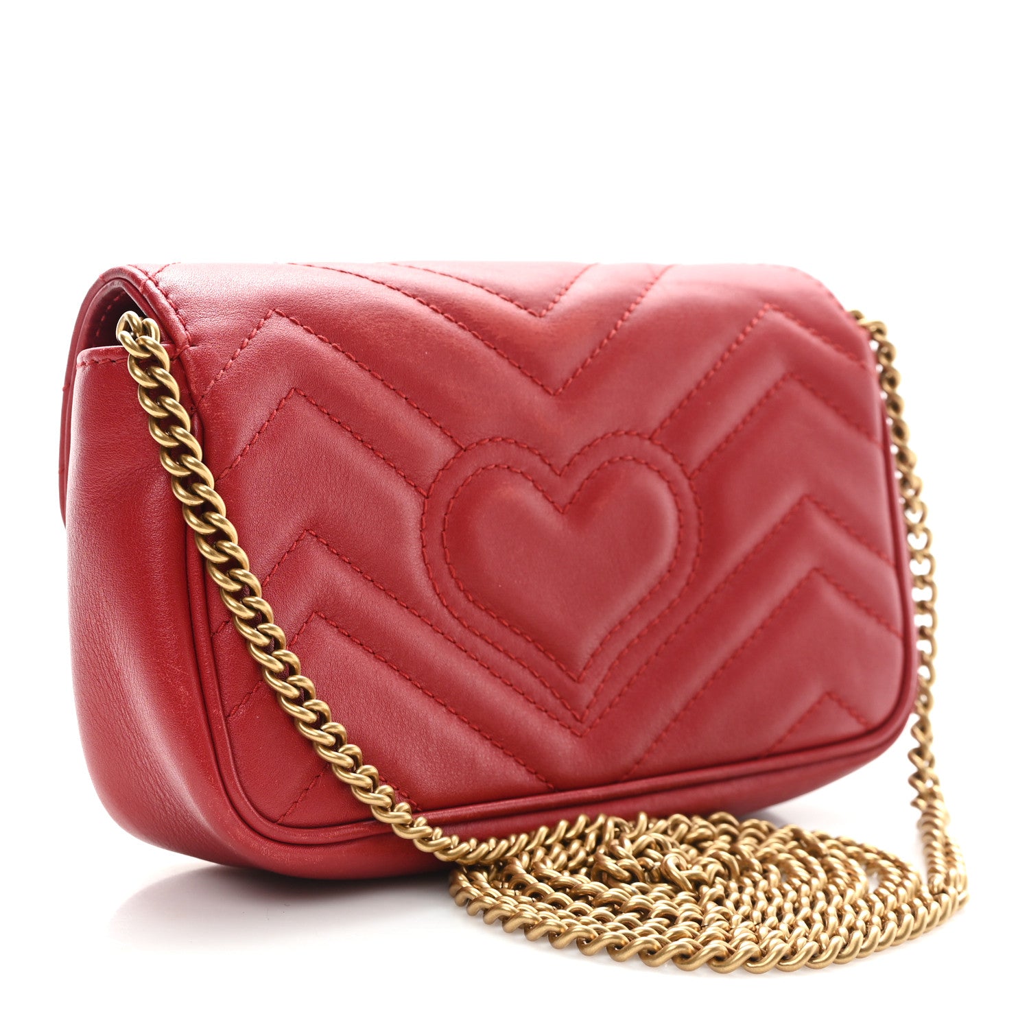 Gucci Calfskin Matelasse Super Mini GG Marmont Shoulder Bag Hibiscus Red 3 of 11