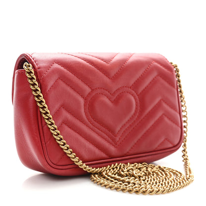 Gucci Calfskin Matelasse Super Mini GG Marmont Shoulder Bag Hibiscus Red 3 of 11