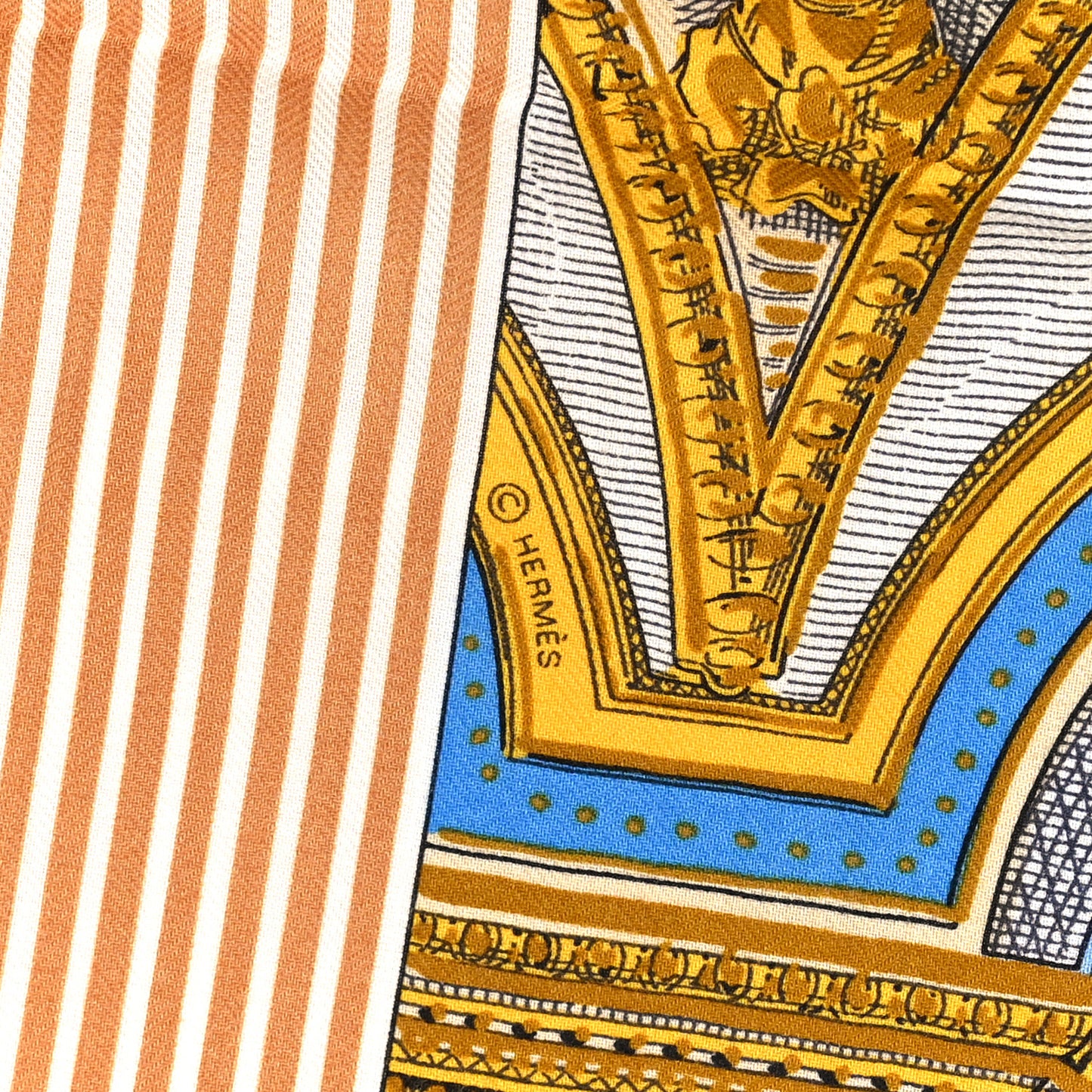 Cashmere Silk Grand Theatre Nouveau Shawl 140 Bleu Gold White