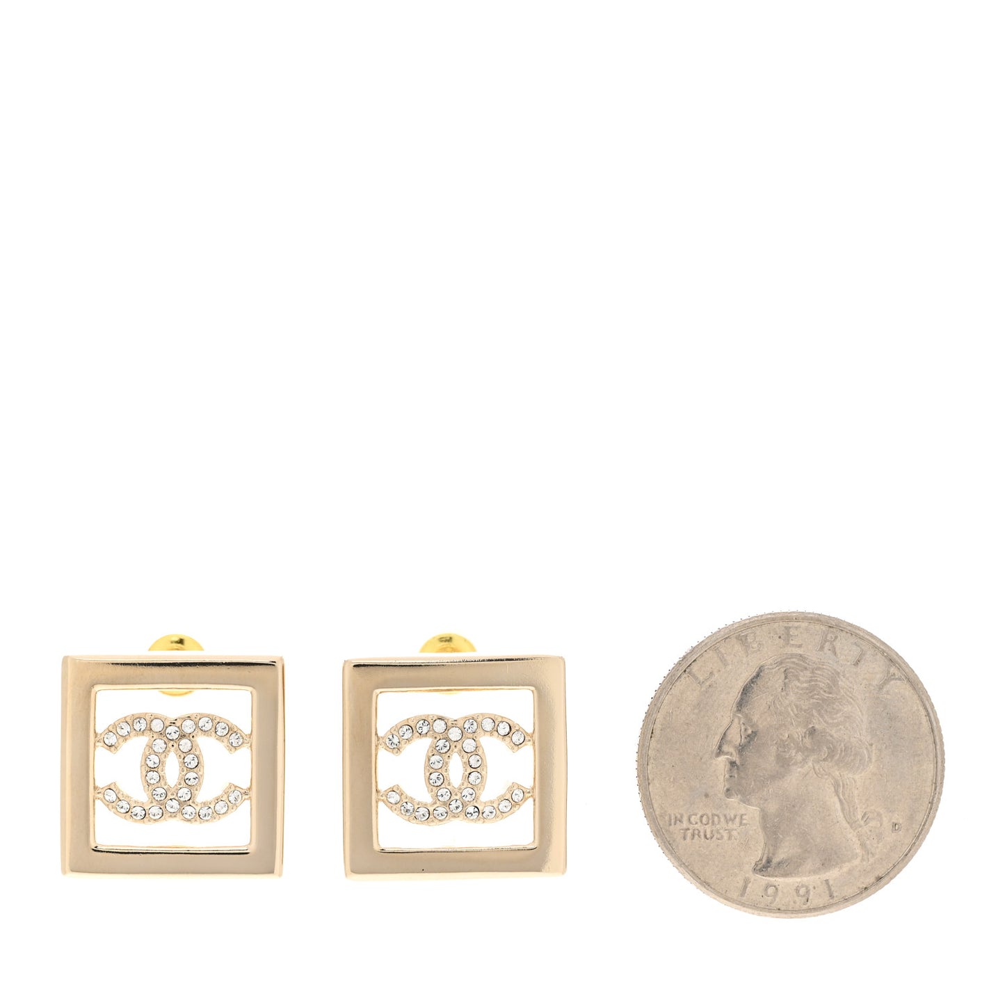 Metal Crystal Square CC Earrings Gold