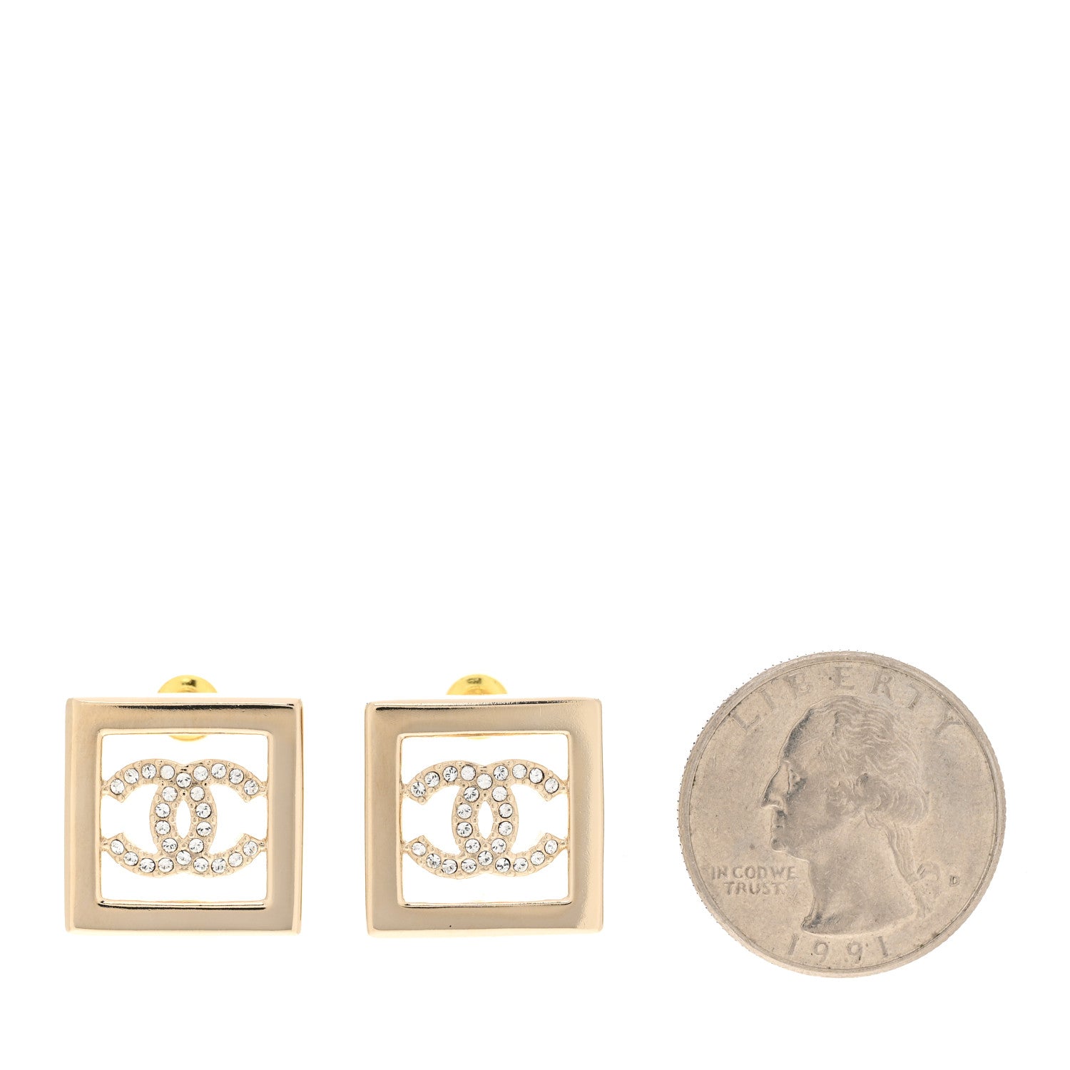 Chanel Metal Crystal Square CC Earrings Gold 2 of 5