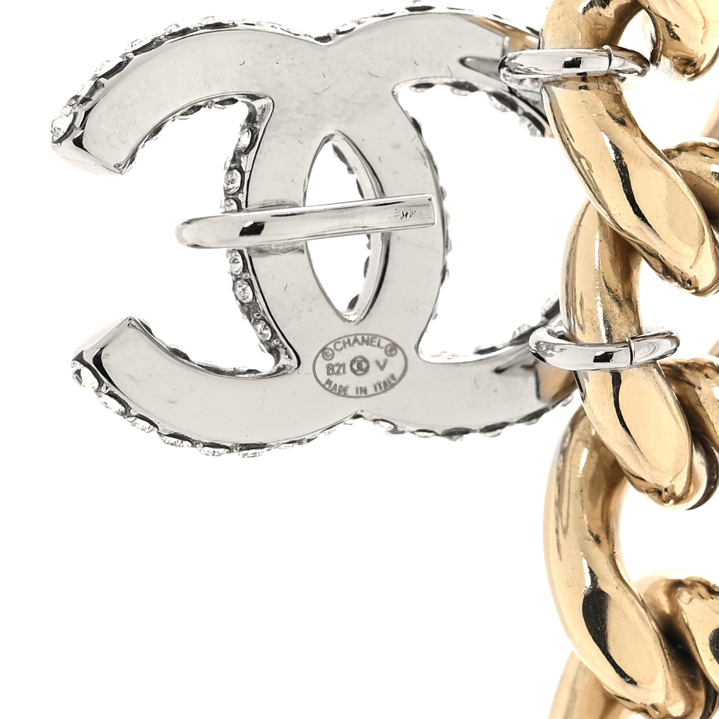 Chain Link Crystal CC Dog Tag Charm Necklace Gold