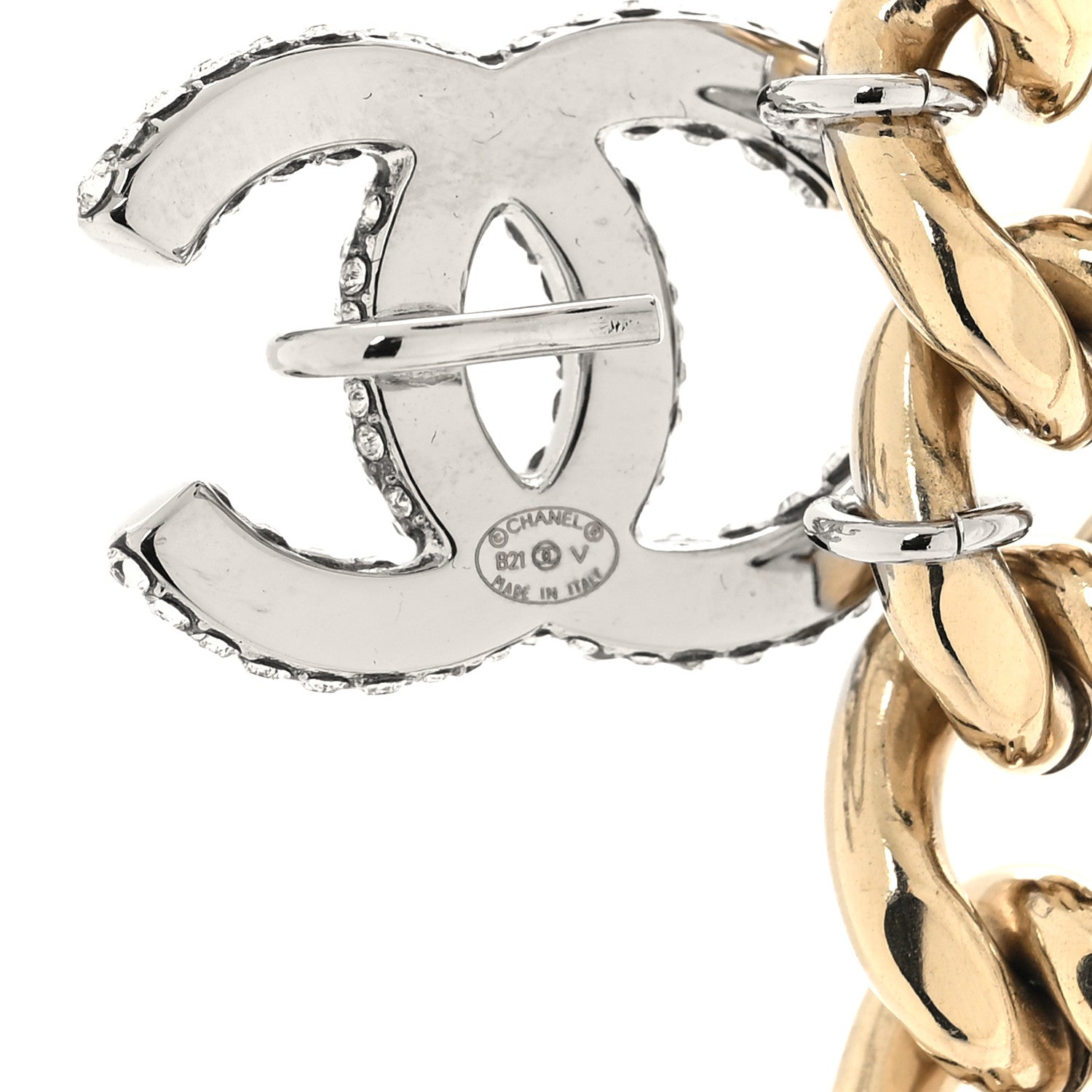 Chanel Chain Link Crystal CC Dog Tag Charm Necklace Gold 4 of 4