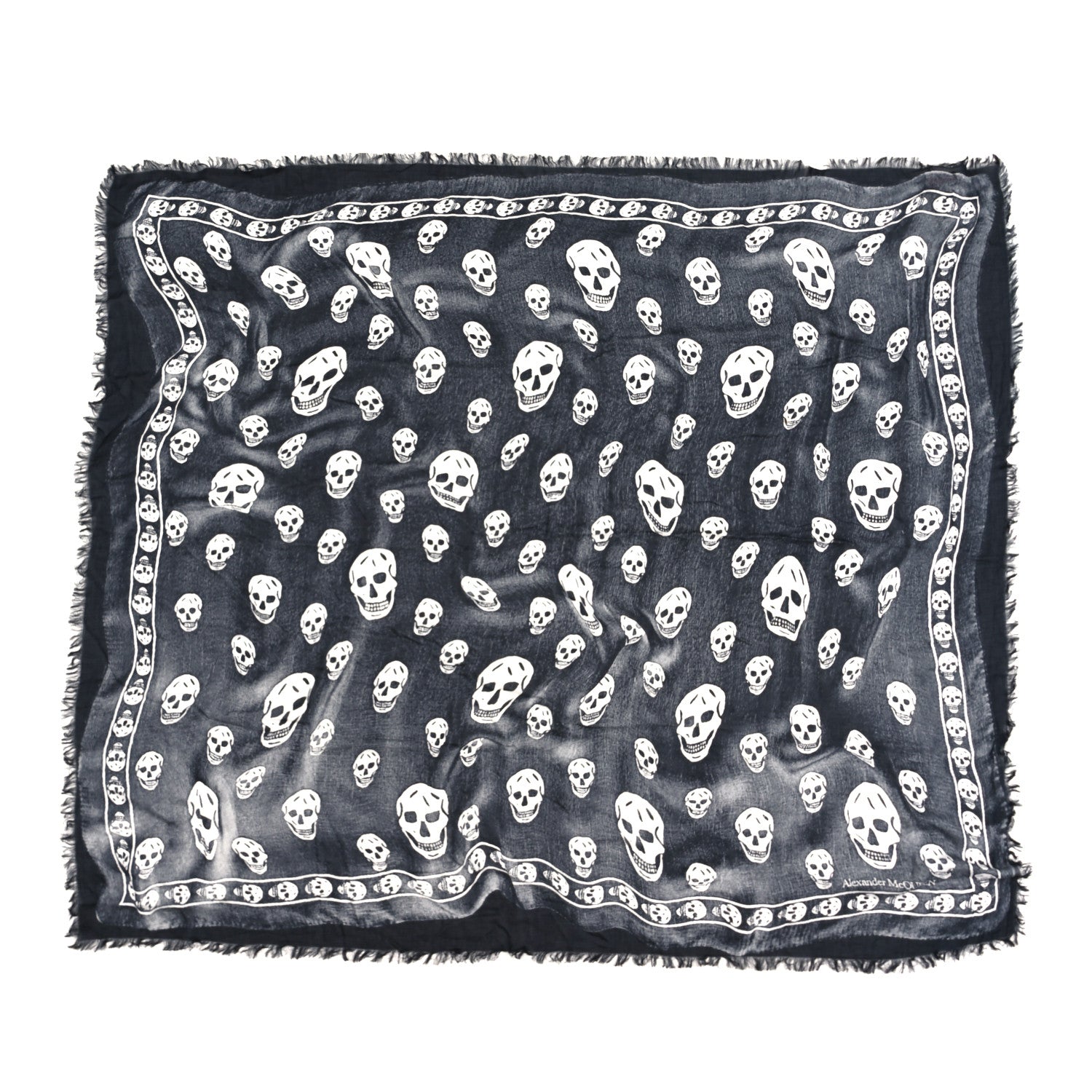 Alexander McQueen Silk Chiffon Punk Skull Scarf Black Ivory 1 of 3