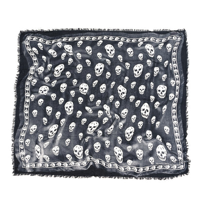 Alexander McQueen Silk Chiffon Punk Skull Scarf Black Ivory 1 of 3