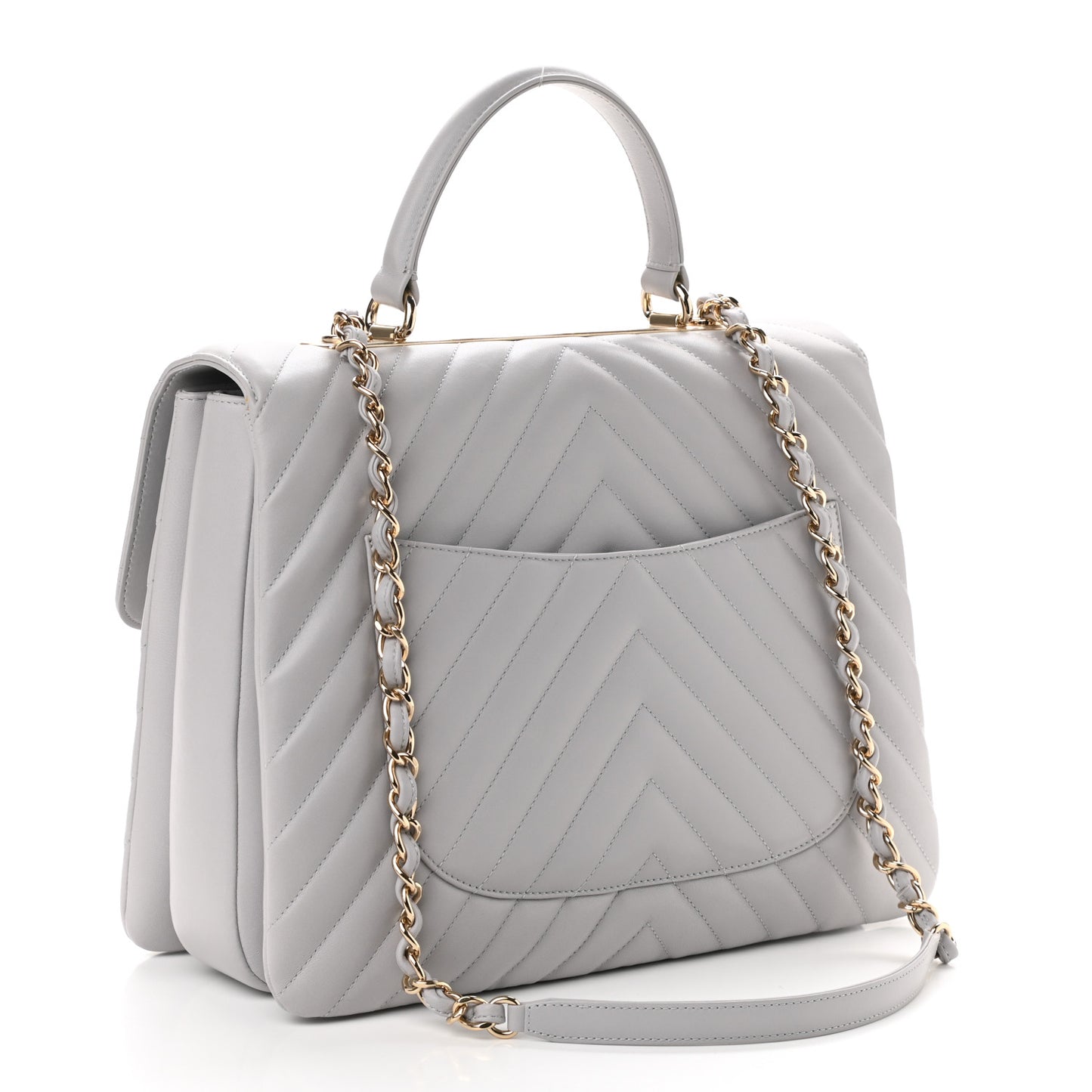 Lambskin Chevron Quilted Large Trendy CC Dual Handle Flap Bag Grey