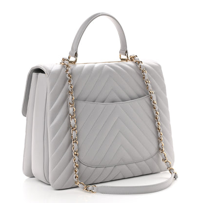 Chanel Lambskin Chevron Quilted Large Trendy CC Dual Handle Flap Bag Grey 3 of 10