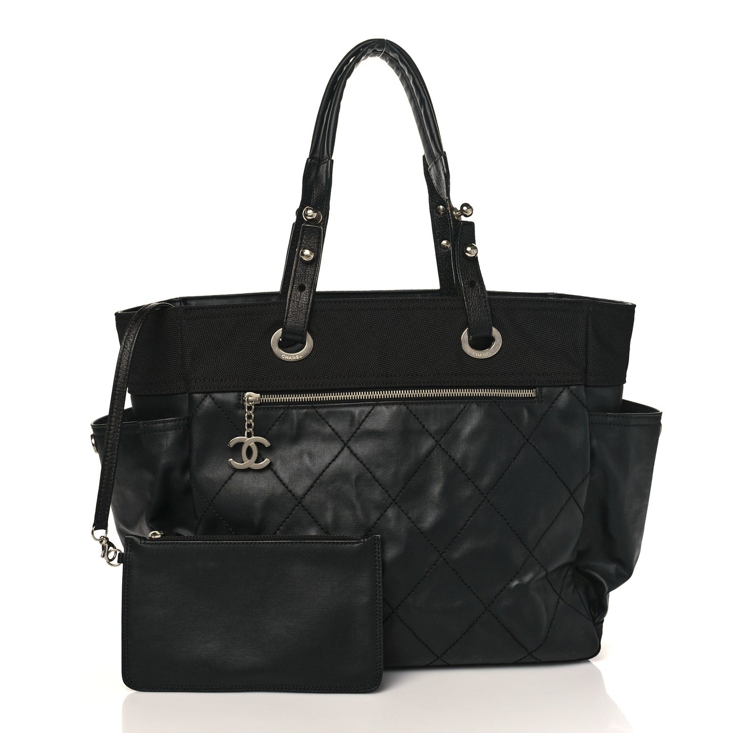 Coated Canvas Quilted Large Paris Biarritz Tote Black