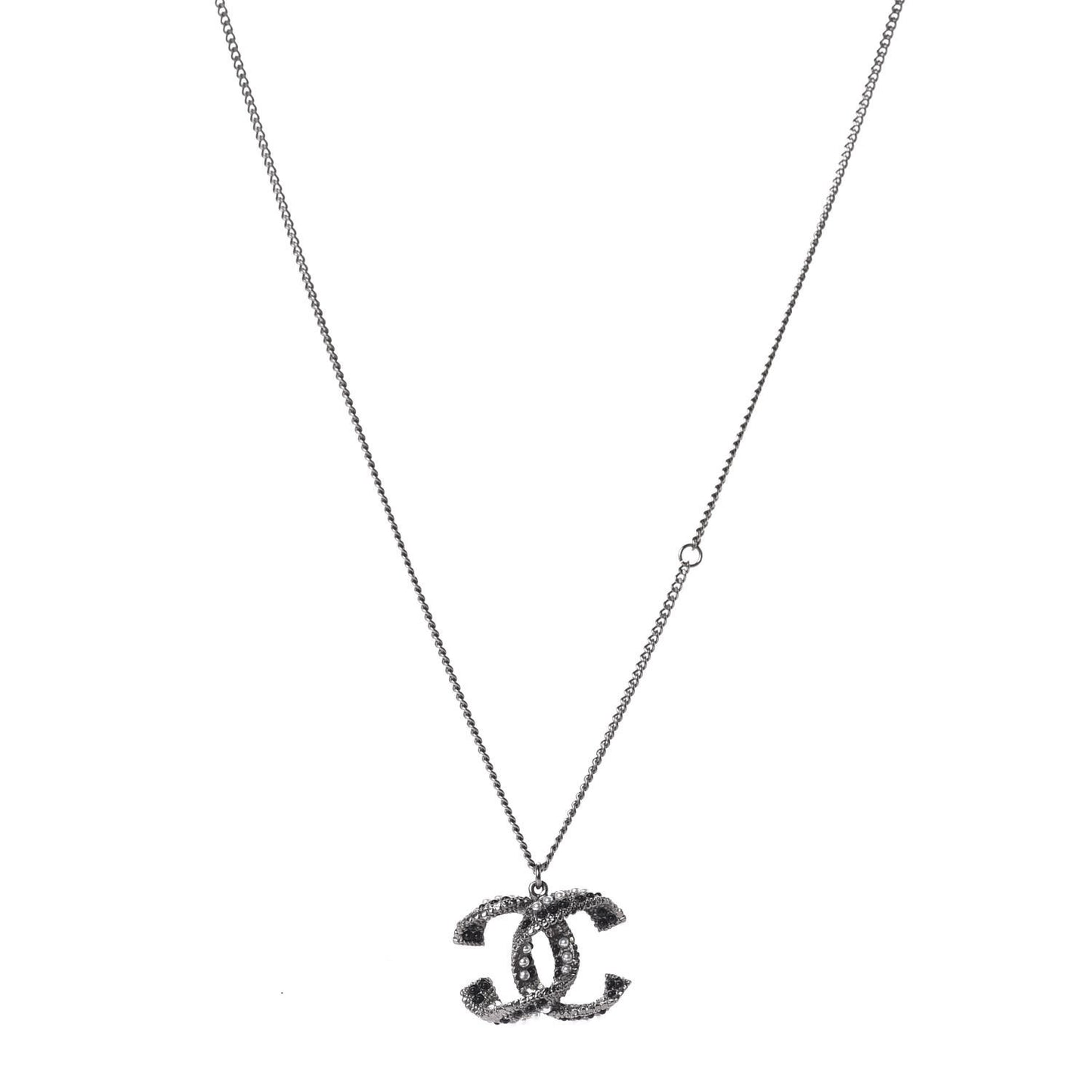 Crystal Pearl Twisted CC Necklace Silver Black