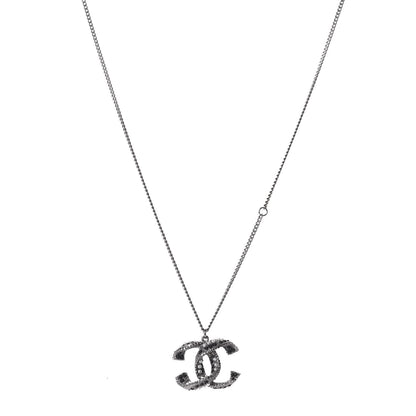 Chanel Crystal Pearl Twisted CC Necklace Silver Black 1 of 6