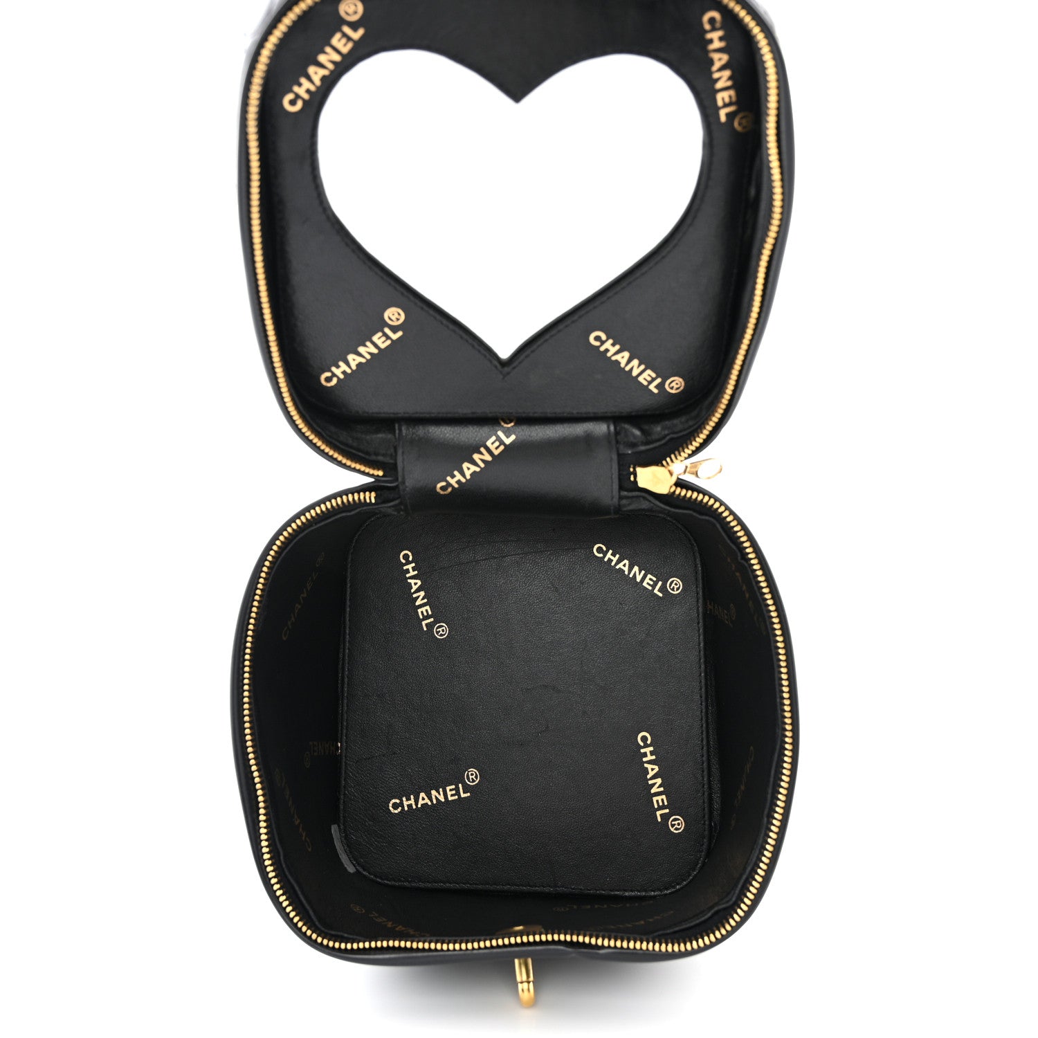 Chanel Patent Quilted Top Handle Barbie Heart Mirror Vanity Case Black 5 of 9