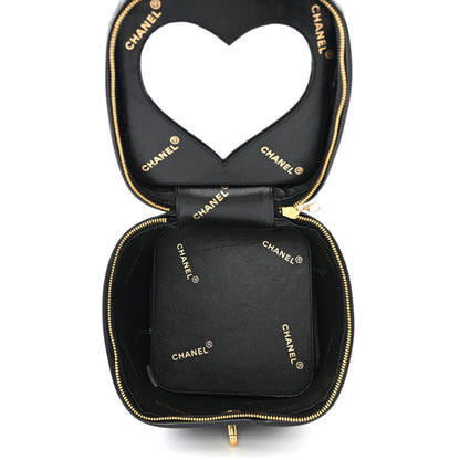 Chanel Patent Quilted Top Handle Barbie Heart Mirror Vanity Case Black 5 of 9