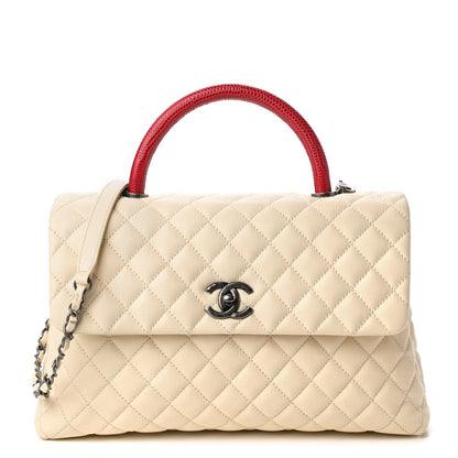 Chanel Caviar Lizard Quilted Medium Coco Handle Flap White 1 of 10