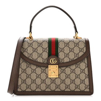 Gucci GG Supreme Monogram Textured Dollar Calfskin Web Small Ophidia Padlock Top Handle Bag Beige Ebony New Acero 1 of 10