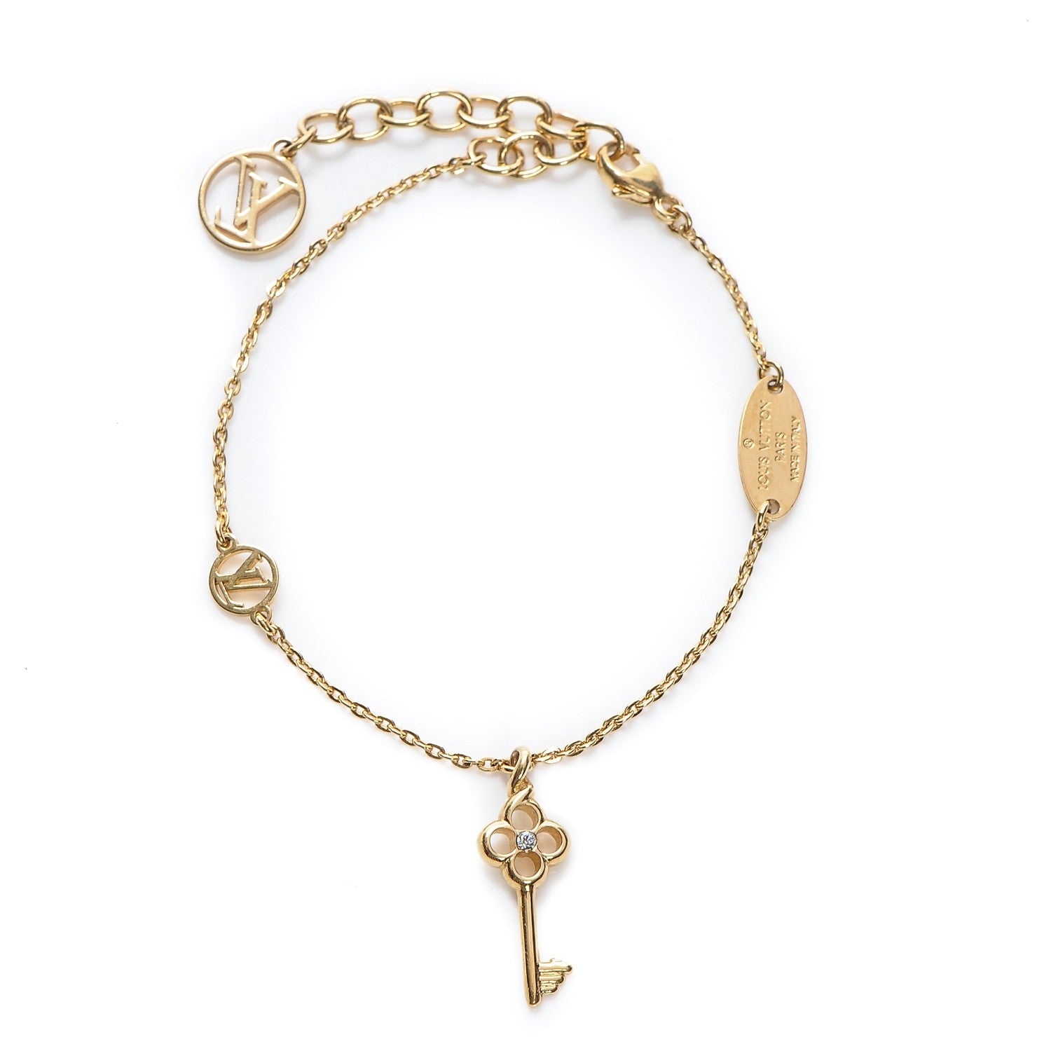 Louis Vuitton Swarovski Crystal Lady Lucky Key Supple Bracelet Gold 1 of 8