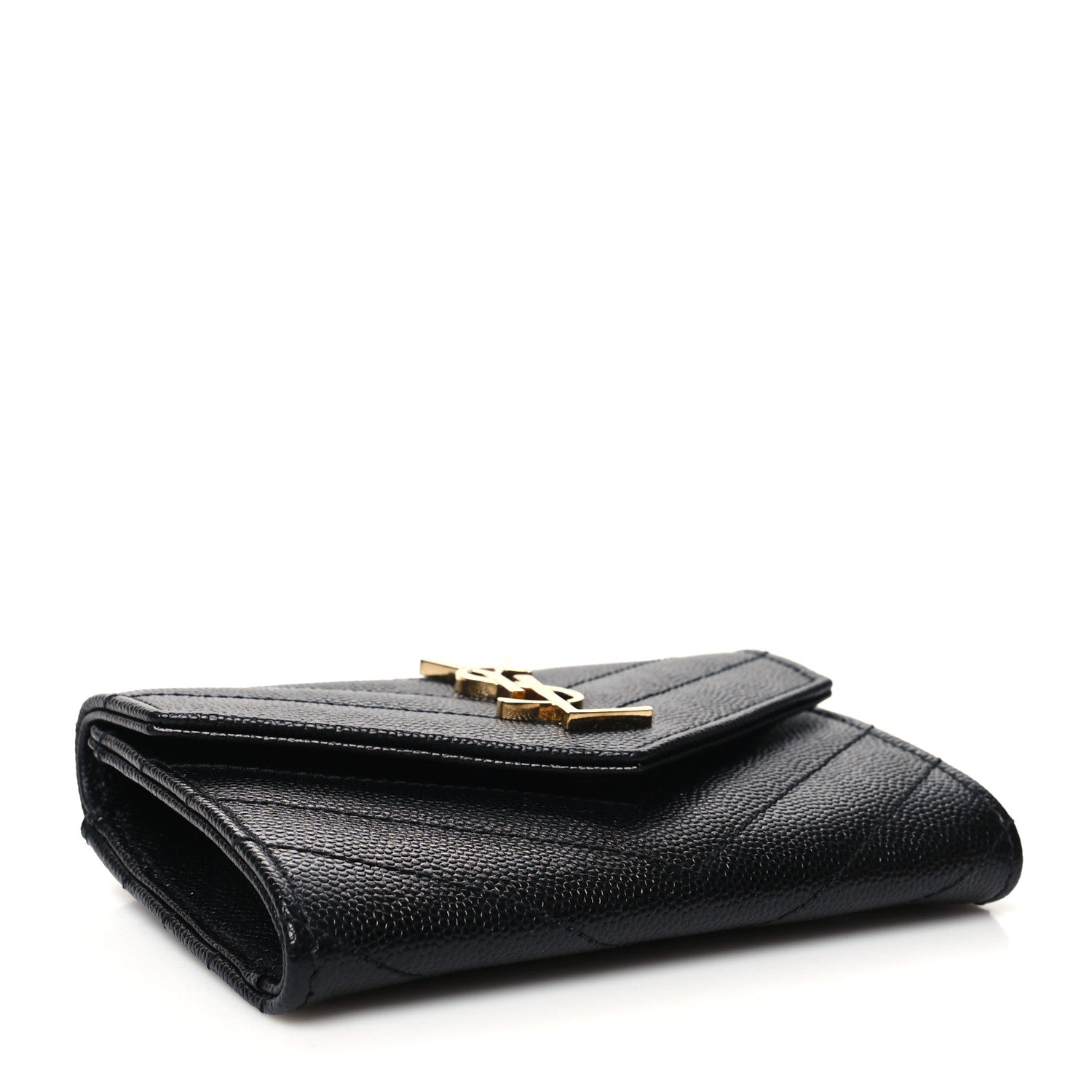 Saint Laurent Grain De Poudre Matelasse Chevron Small Monogram Envelope Wallet Black 4 of 11