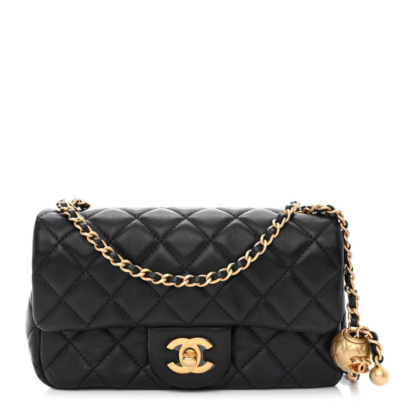 Lambskin Quilted Mini Pearl Crush Rectangular Flap Black