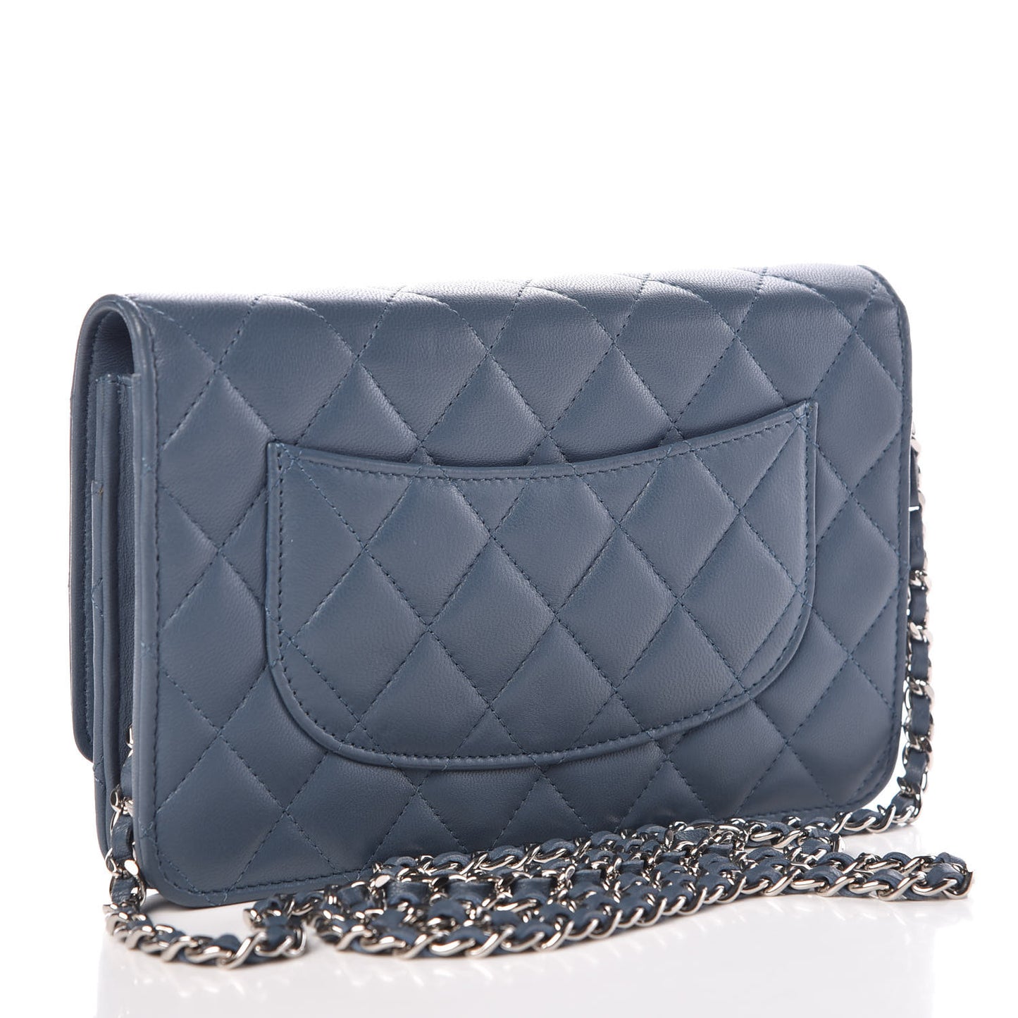 Lambskin Quilted Wallet On Chain WOC Blue