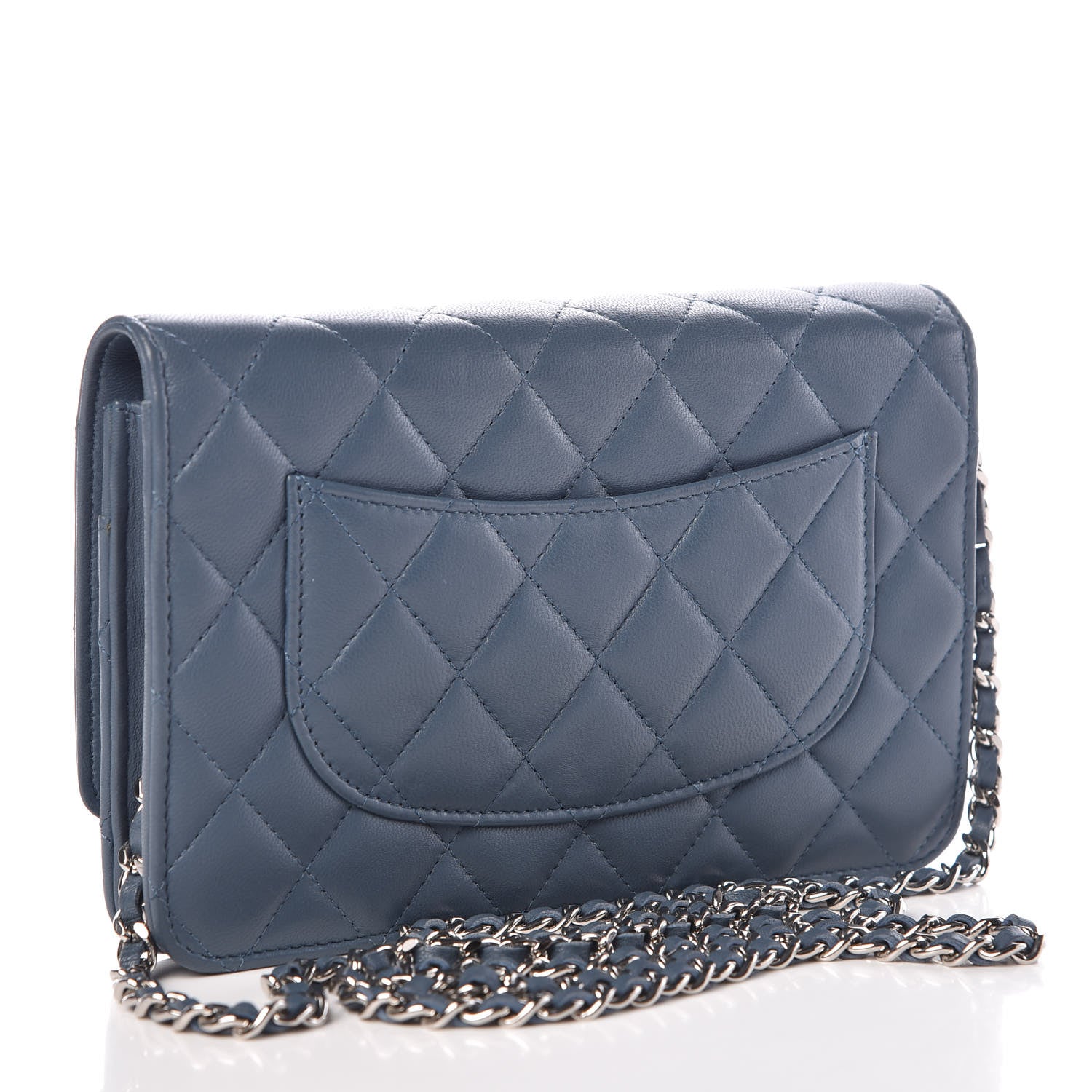 Chanel Lambskin Quilted Wallet On Chain WOC Blue 3 of 11