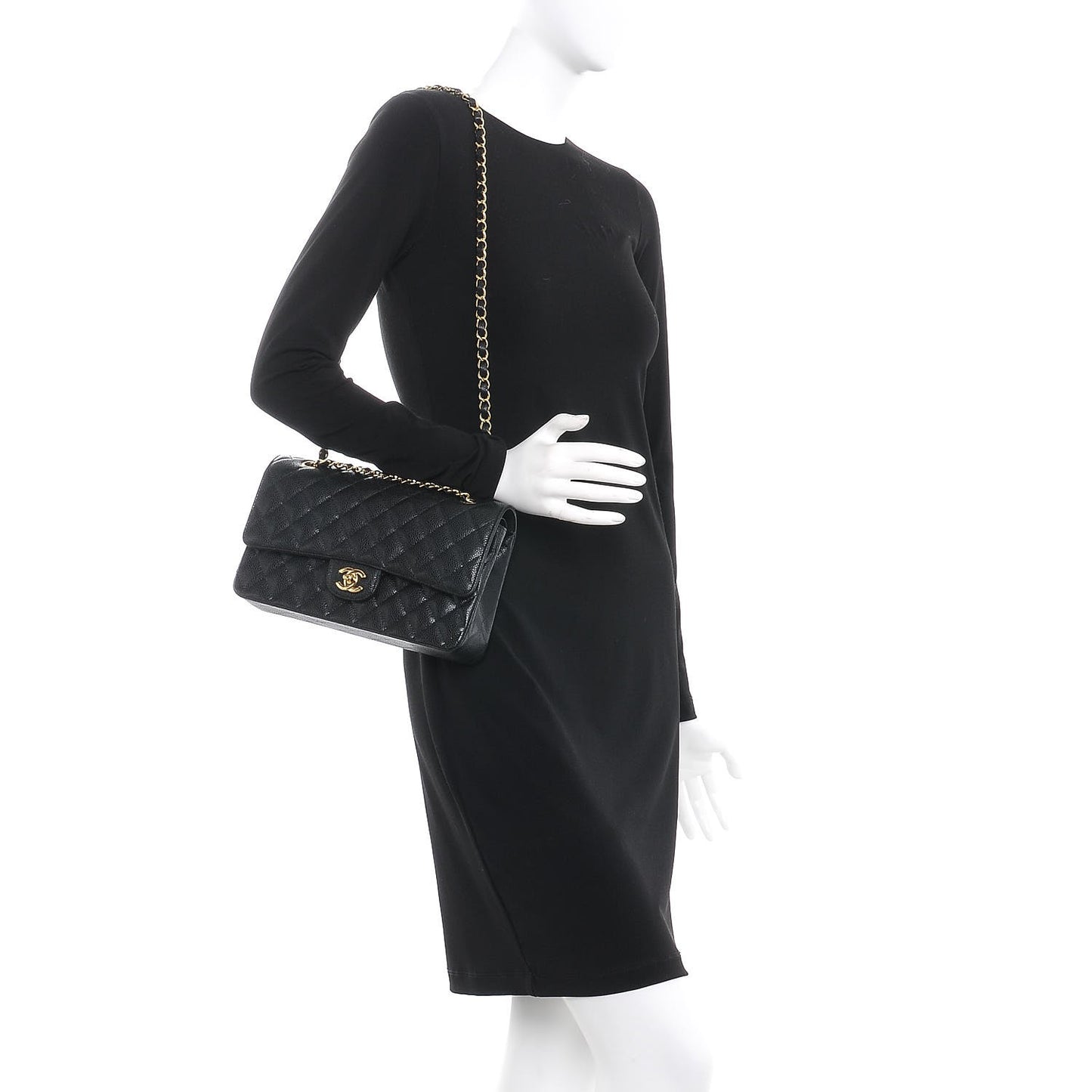 Caviar Quilted Medium Double Flap Black