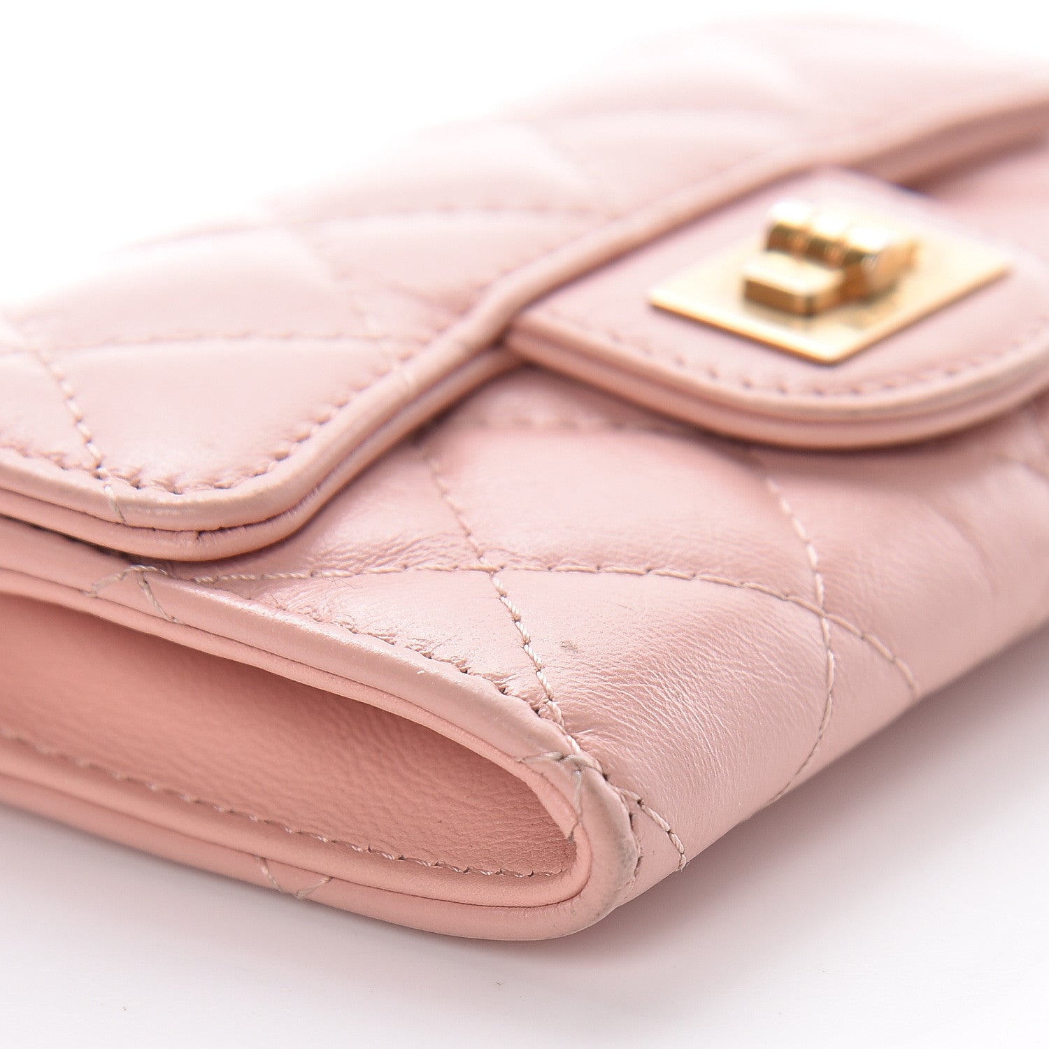 Chanel Aged Calfskin Quilted Reissue Flap Card Holder Pink 9 of 15