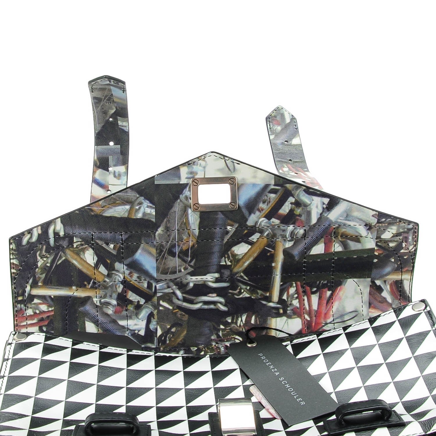 Proenza Schouler Triangle Print Calfskin PS1 Pochette Clutch Black White 8 of 8