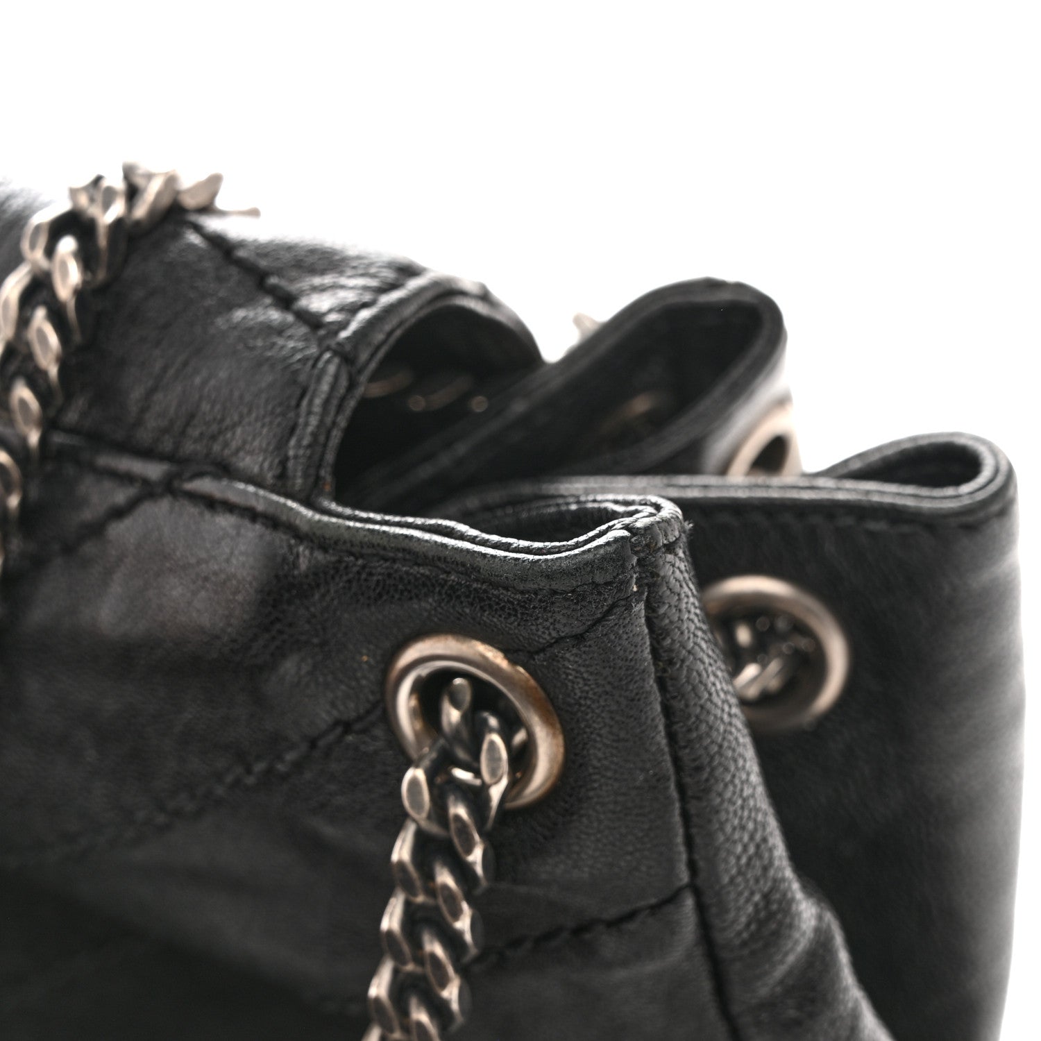 Saint Laurent Pebbled Lambskin Chevron Monogram Small Nolita Black 12 of 15