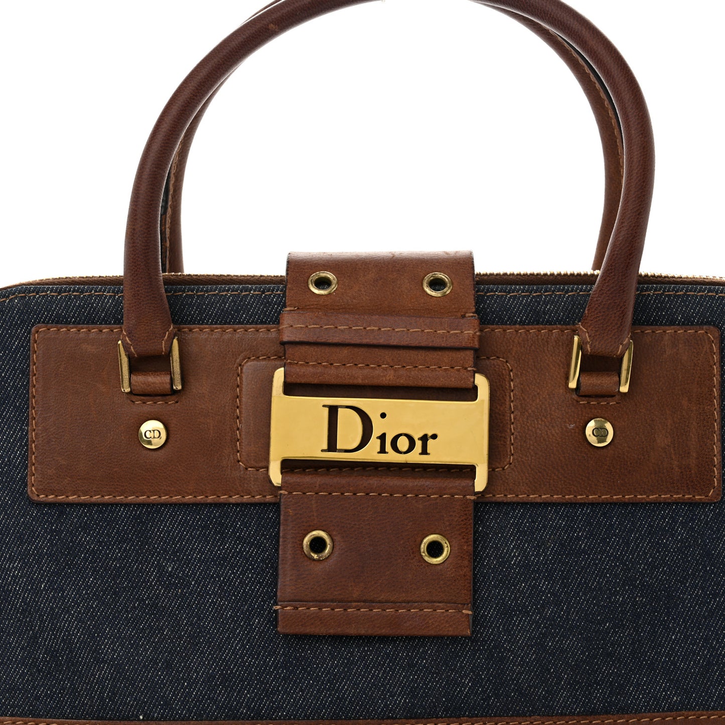 Denim Calfskin Street Chic Top Handle Bag Blue Brown