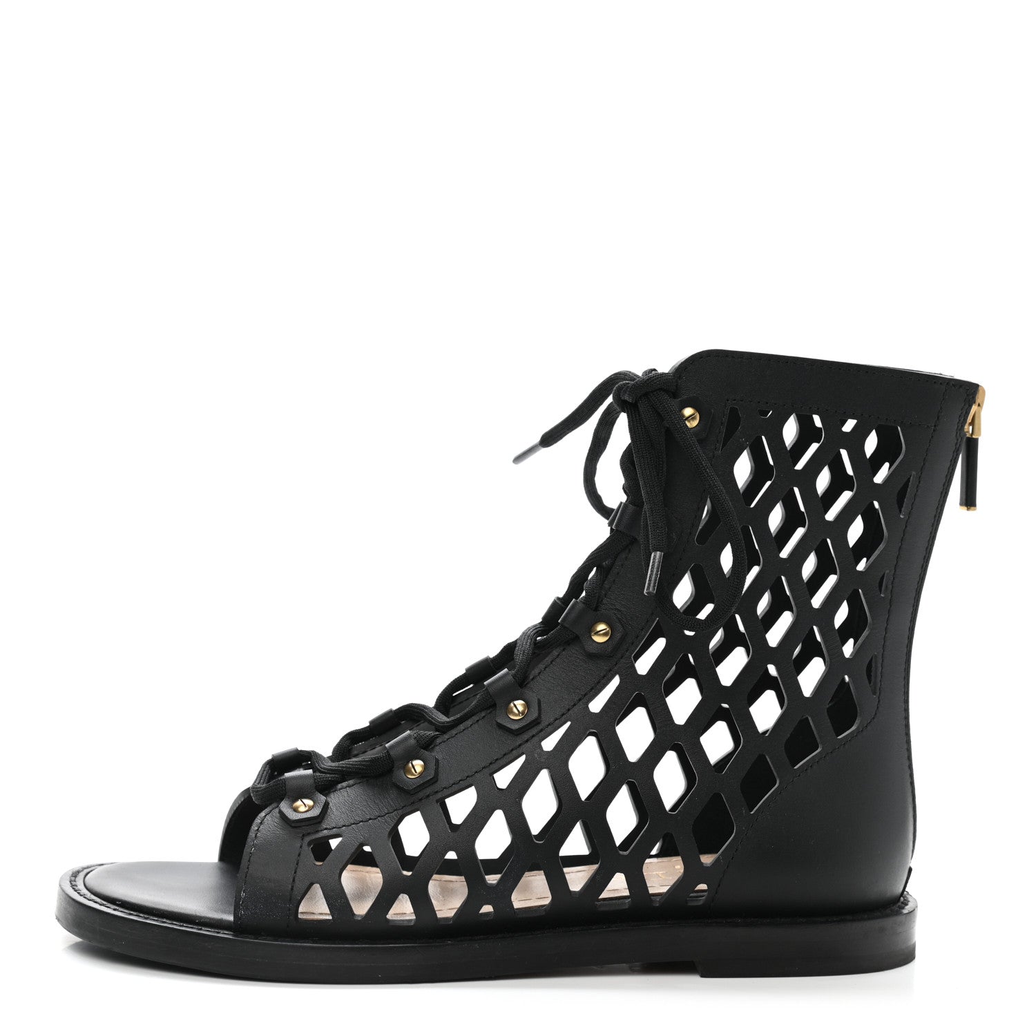 Christian Dior Matte Calfskin D-Trap Sandals 35.5 Black 1 of 10