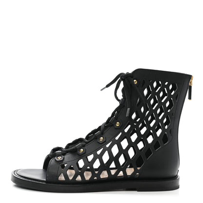 Christian Dior Matte Calfskin D-Trap Sandals 35.5 Black 1 of 10