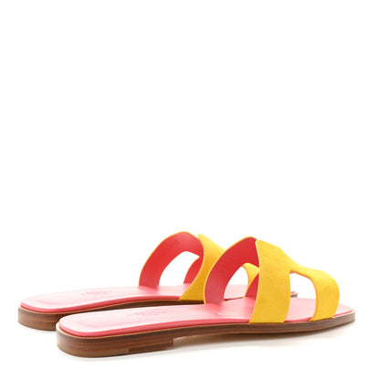 Hermes Suede Goatskin Oran Sandals 38.5 Jaune Sable 4 of 8