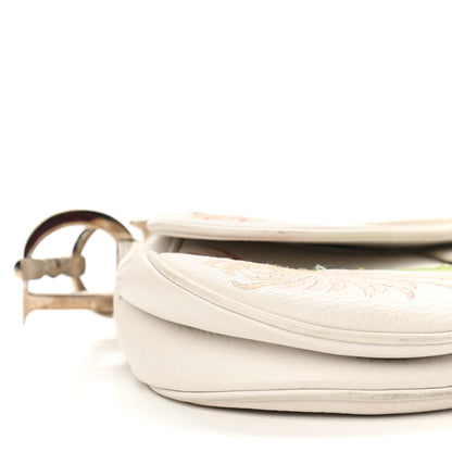 Christian Dior Calfskin Embroidered Romantic Flowers Saddle Bag White 7 of 16