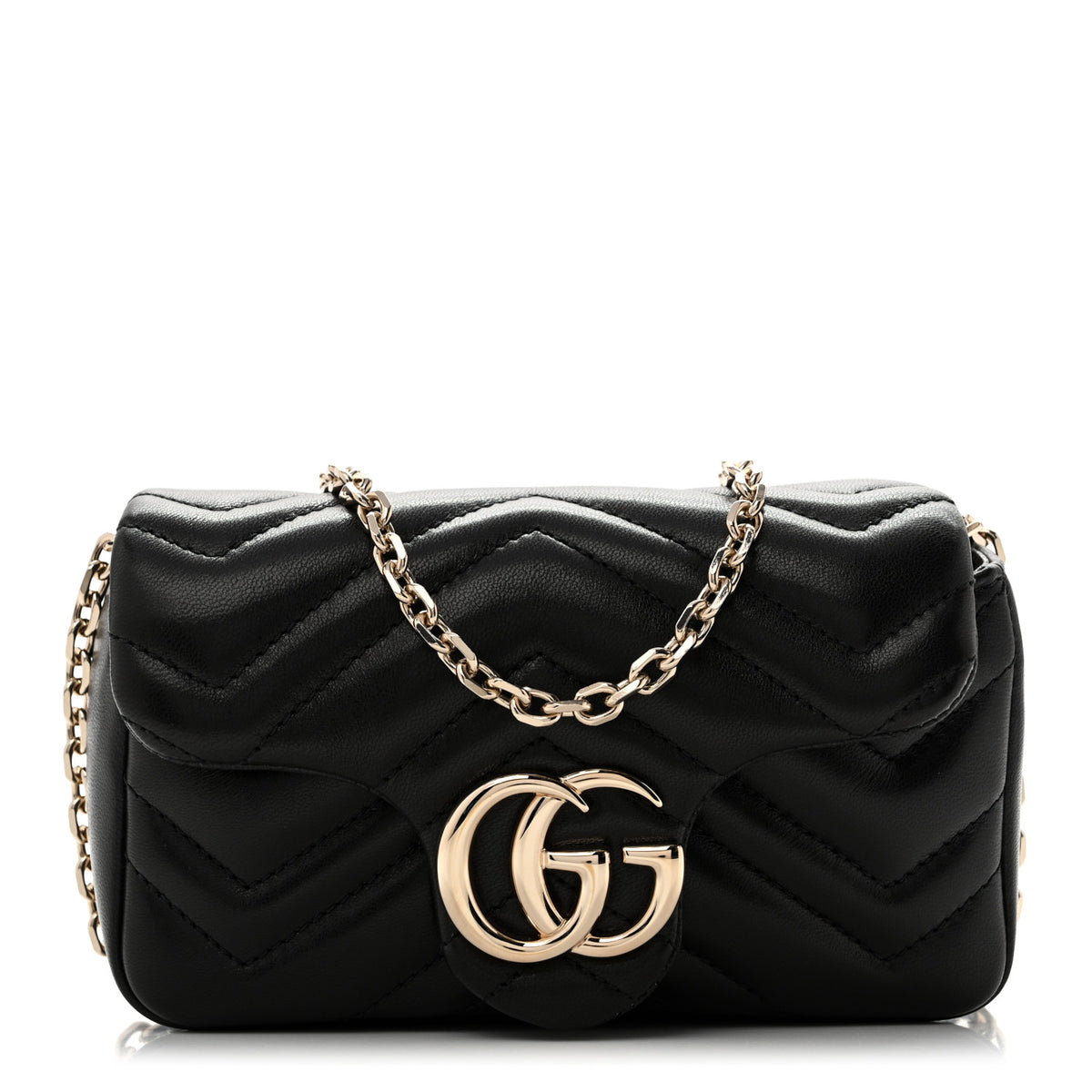 Gucci Lambskin Matelasse Mini GG Marmont Shoulder Bag Black 1 of 11