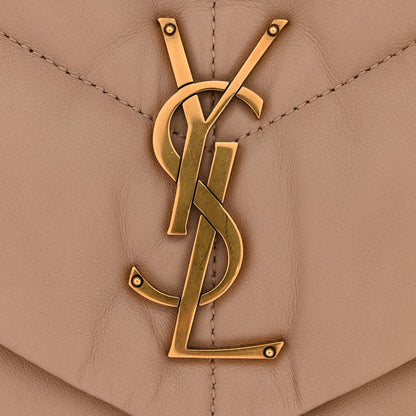 Saint Laurent Lambskin Quilted Medium Loulou Puffer Monogram Chain Satchel Dark Beige 12 of 14