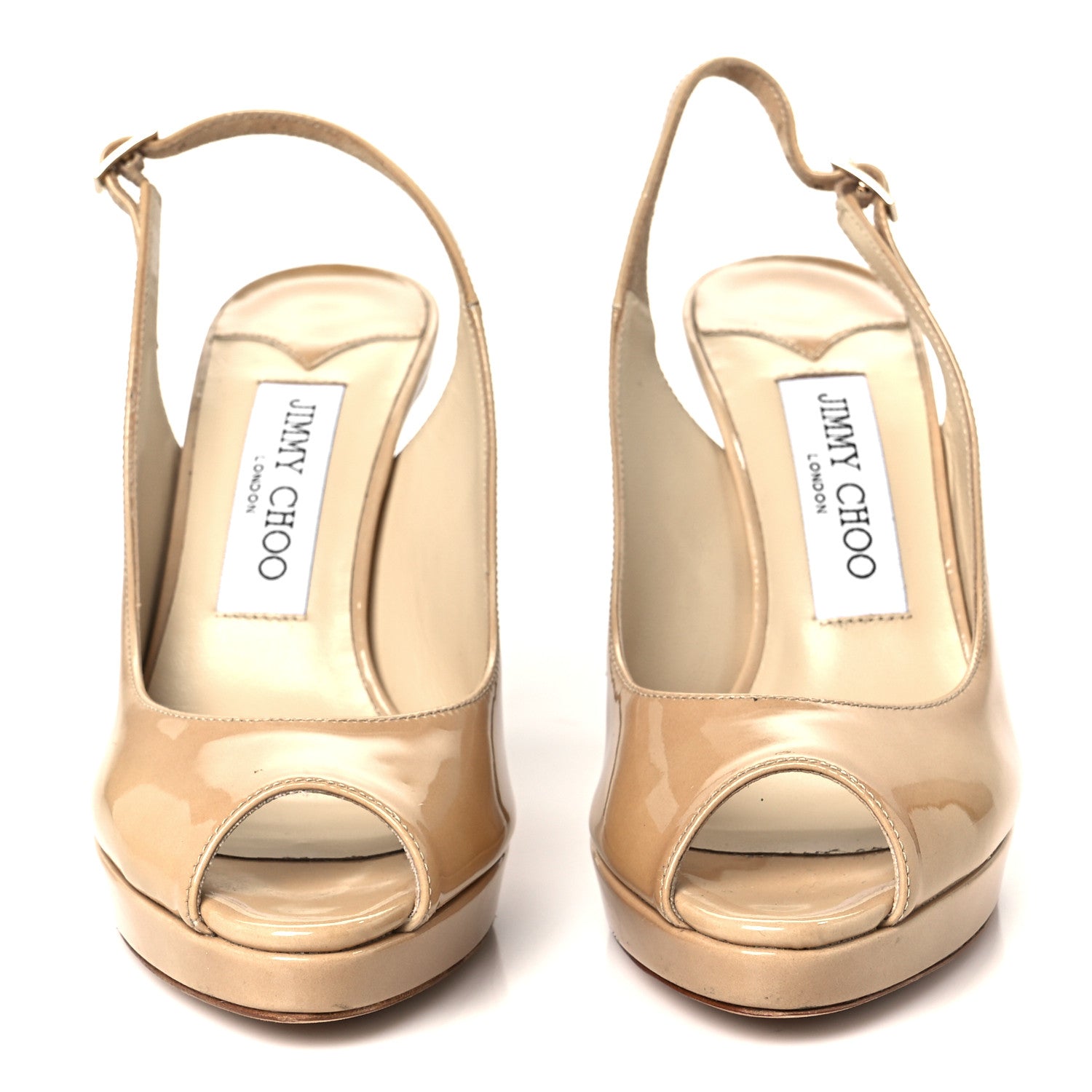 Jimmy Choo Patent Nova 100 Slingback Peep Toe Pumps 36 Beige 3 of 8