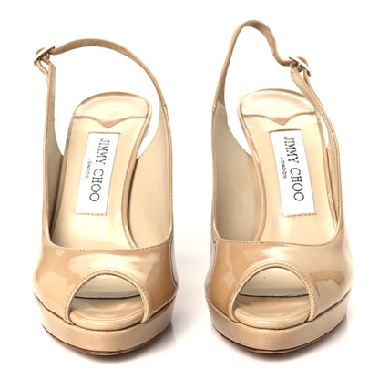 Jimmy Choo Patent Nova 100 Slingback Peep Toe Pumps 36 Beige 3 of 8